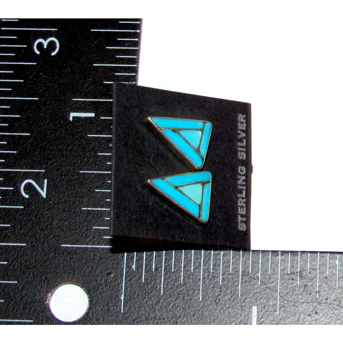 Zuni Turquoise Inlay Post Earrings Sterling Sleeping Beauty Turquoise