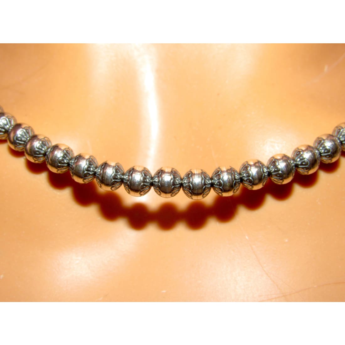 6mm Navajo Pearls Necklace Sterling Silver Stamped Beads Choker Necklace 18"L