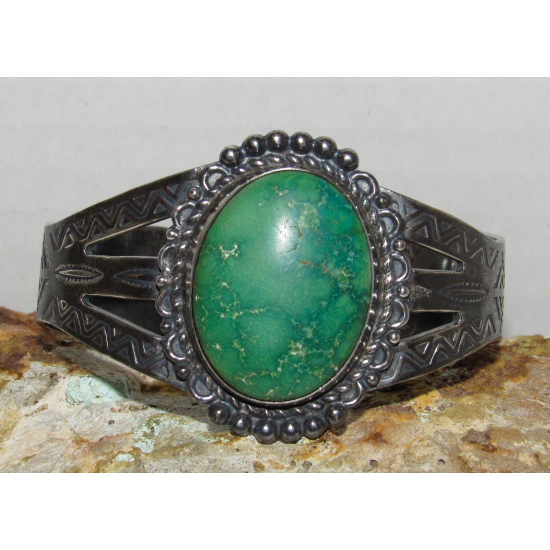 Old Pawn Navajo Cerrillos Turquoise Cuff Bracelet Ingot Sterling Silver Native 47g