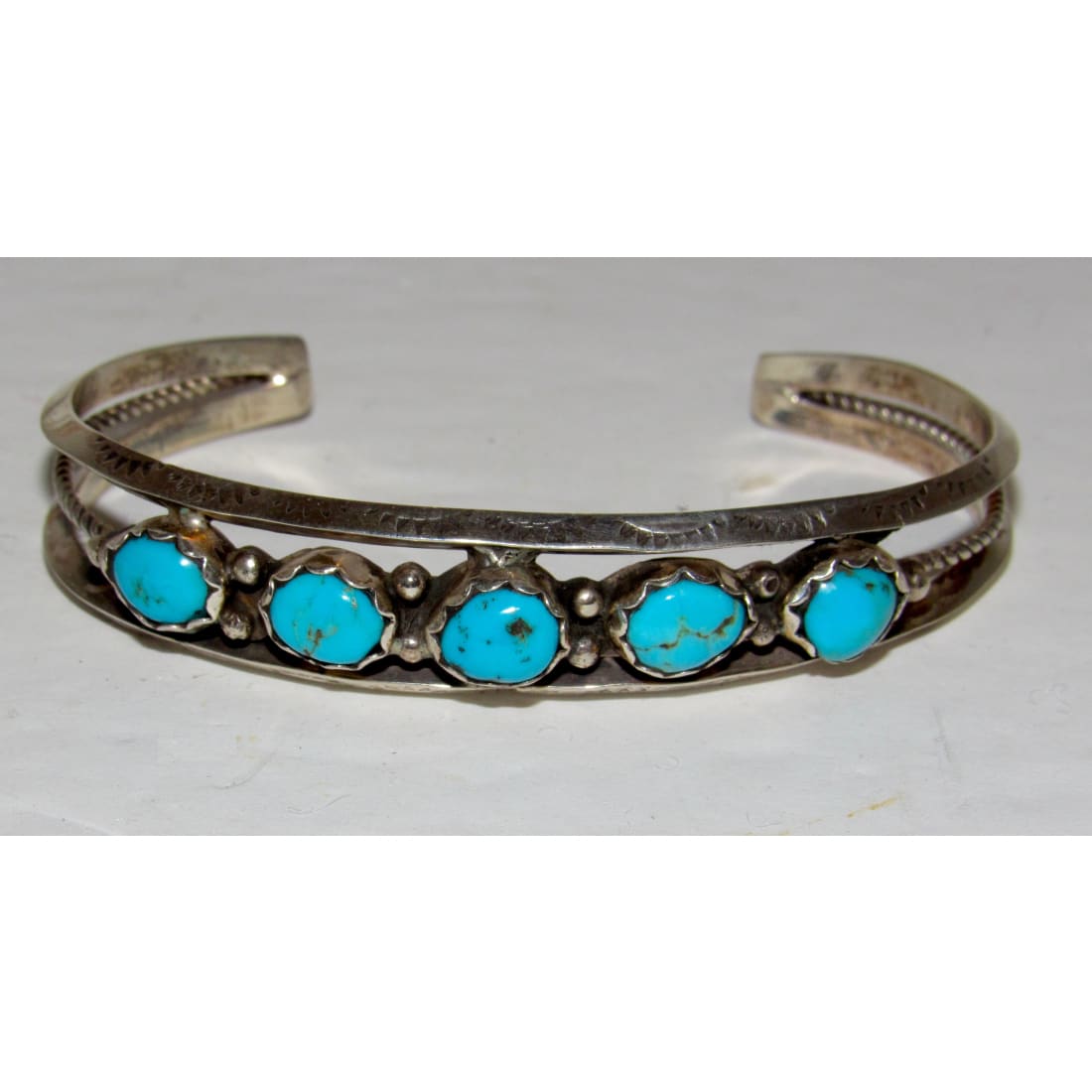 Navajo Blue Royston Turquoise Stacker Cuff Bracelet Sterling Silver Signed