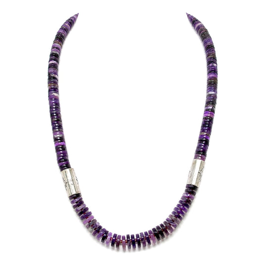 Vintage Navajo Amethyst Bead Heishi Necklace Sterling Silver