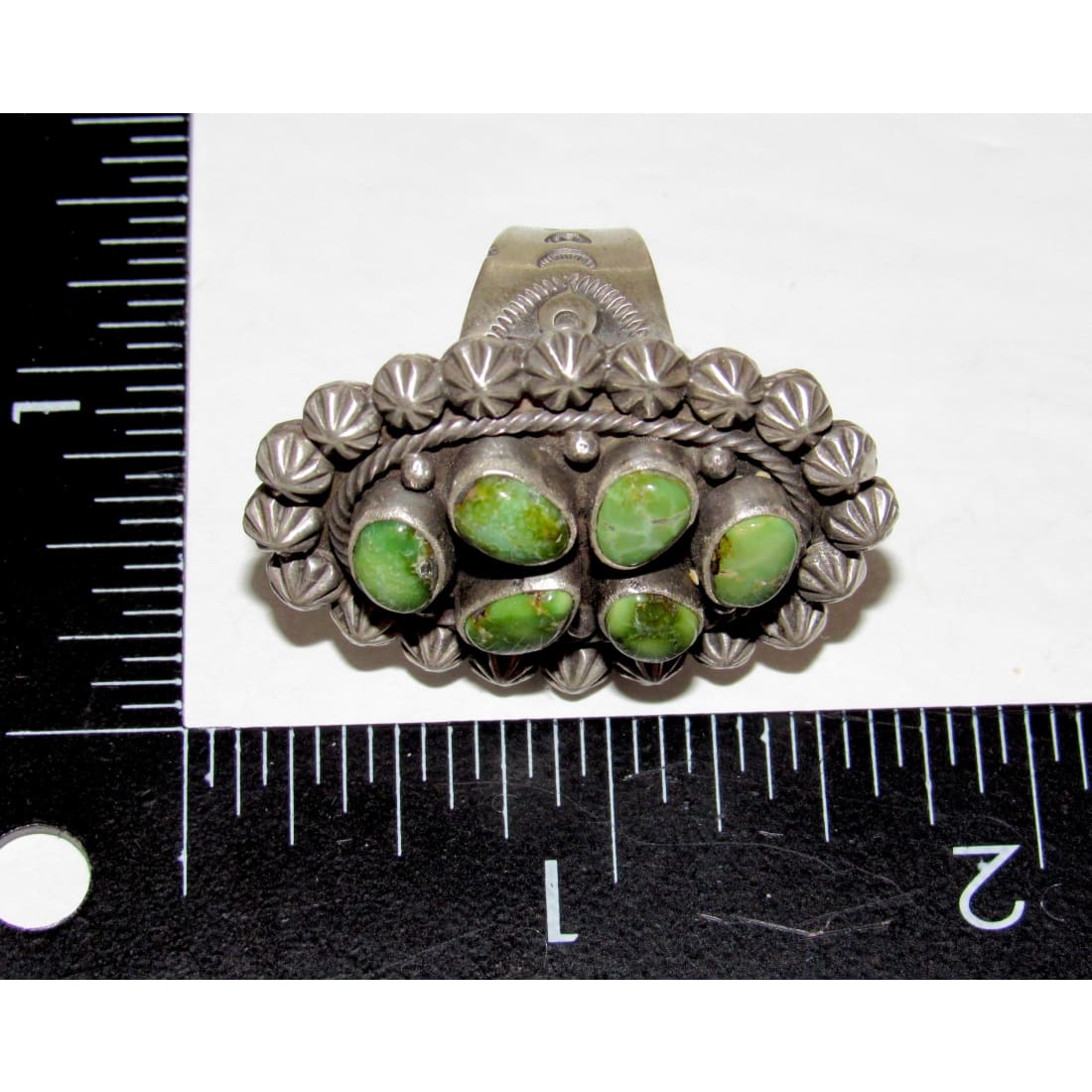 Navajo Sonoran Gold Turquoise Cluster Ring Sz 8 Sterling Silver