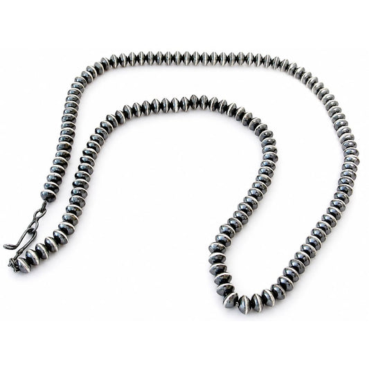 7mm Navajo Pearls Necklace Sterling Silver Saucer Beads Necklace 26"L R Begay