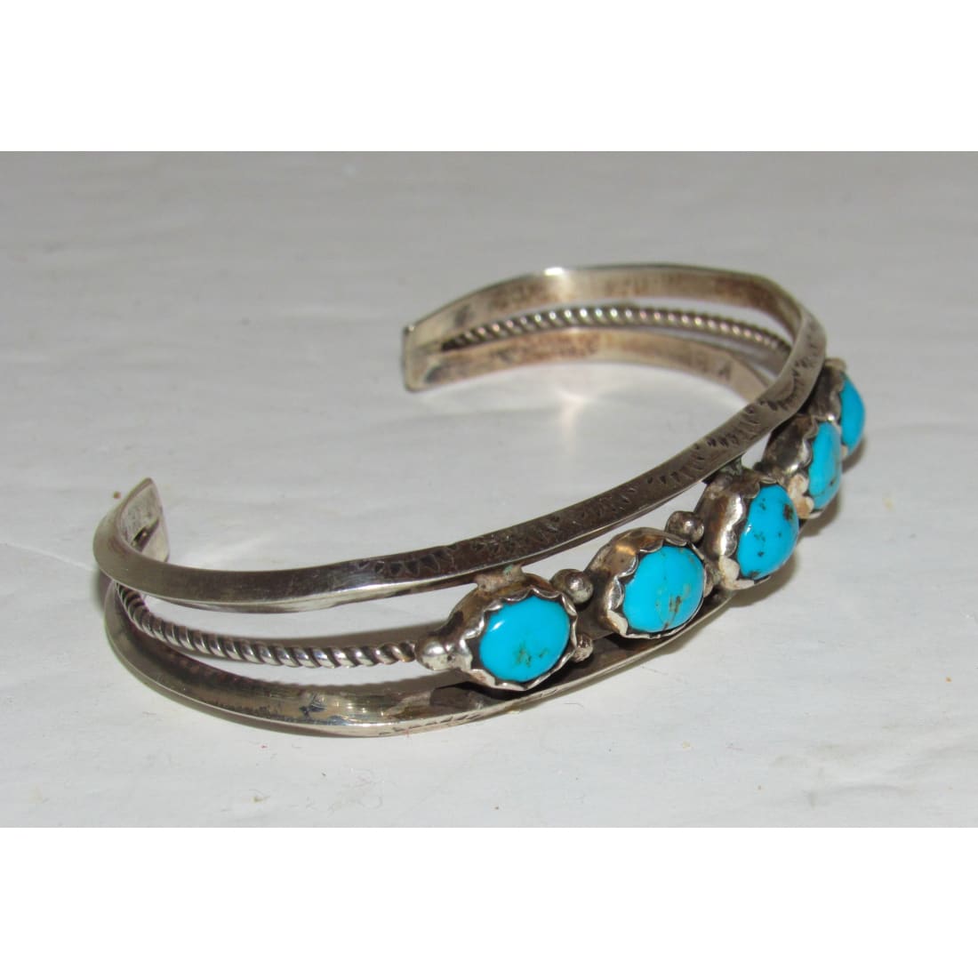 Navajo Blue Royston Turquoise Stacker Cuff Bracelet Sterling Silver Signed