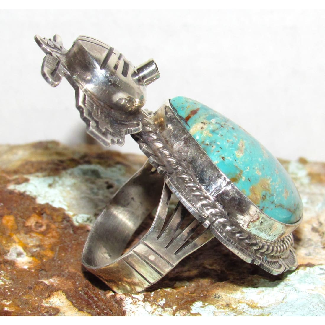 Navajo Butterfly Kachina Ring Sz 9 Royston Turquoise Sterling Bennie Ration Signed