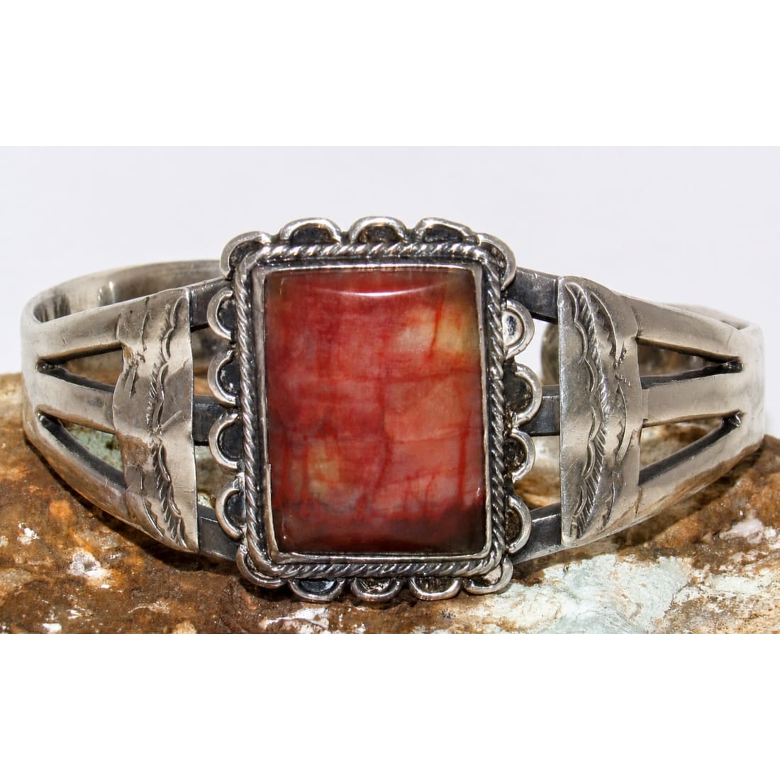 Vintage Navajo Petrified Wood Cuff Bracelet Sterling Silver Native American
