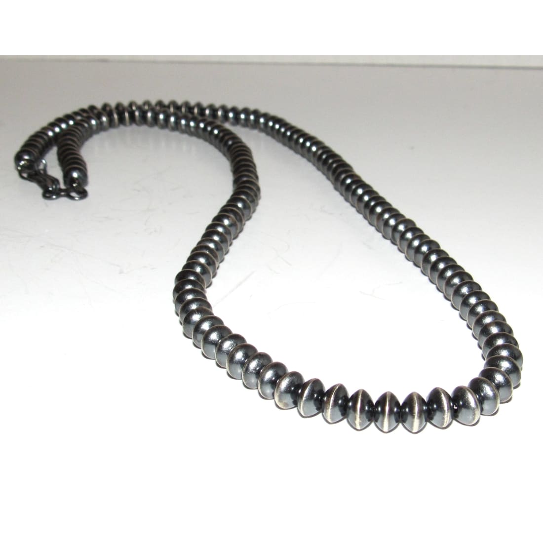 7mm Navajo Pearls Necklace Sterling Silver Saucer Beads Necklace 26"L R Begay