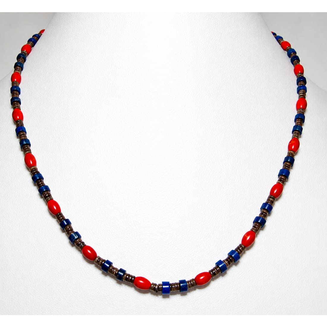 Santo Domingo Rolled Shell Coral Lapis Heishi Choker Necklace