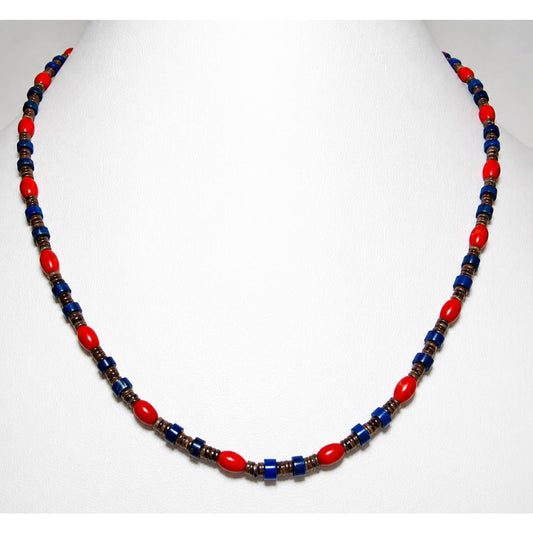 Santo Domingo Rolled Shell Coral Lapis Heishi Choker Necklace