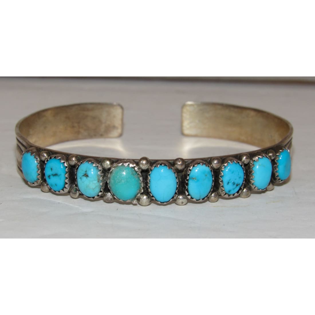 Vintage Navajo Blue Royston Turquoise Stacker Cuff Bracelet Sterling Silver