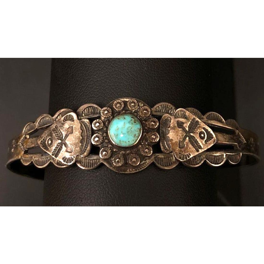 Fred Harvey Era Bracelet Navajo Sterling Turquoise Arrows