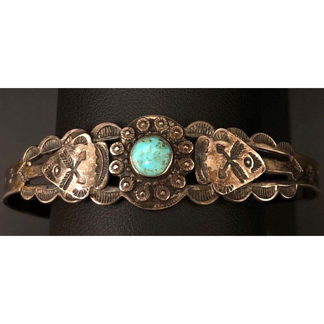 Fred Harvey Era Bracelet Navajo Sterling Turquoise Arrows