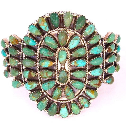 Huge Green Navajo Turquoise Cluster Cuff Bracelet Sterling
