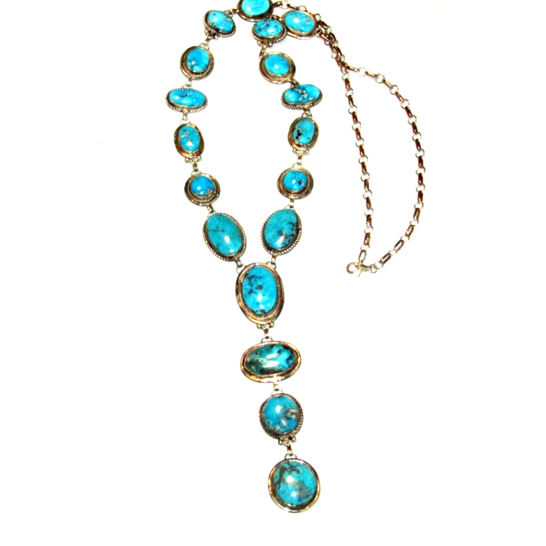 Huge Navajo Kingman Turquoise Lariat Necklace Sterling