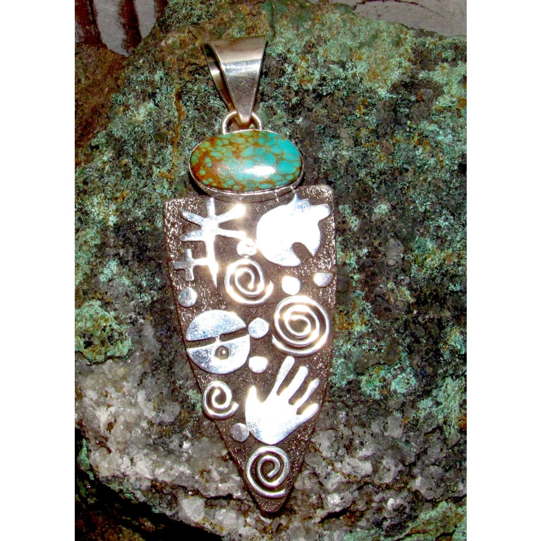 Massive Navajo Alex Sanchez Petroglyph Pendant Sterling