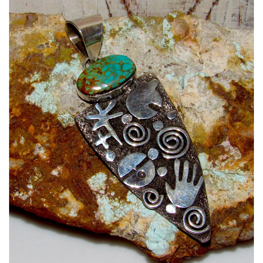 Massive Navajo Alex Sanchez Petroglyph Pendant Sterling