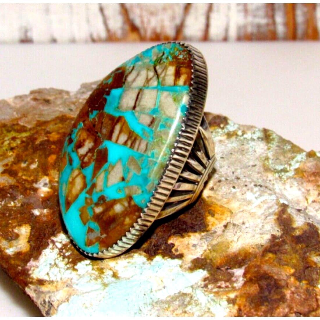 Massive Navajo Boulder Royston Turquoise Statement Ring Sz