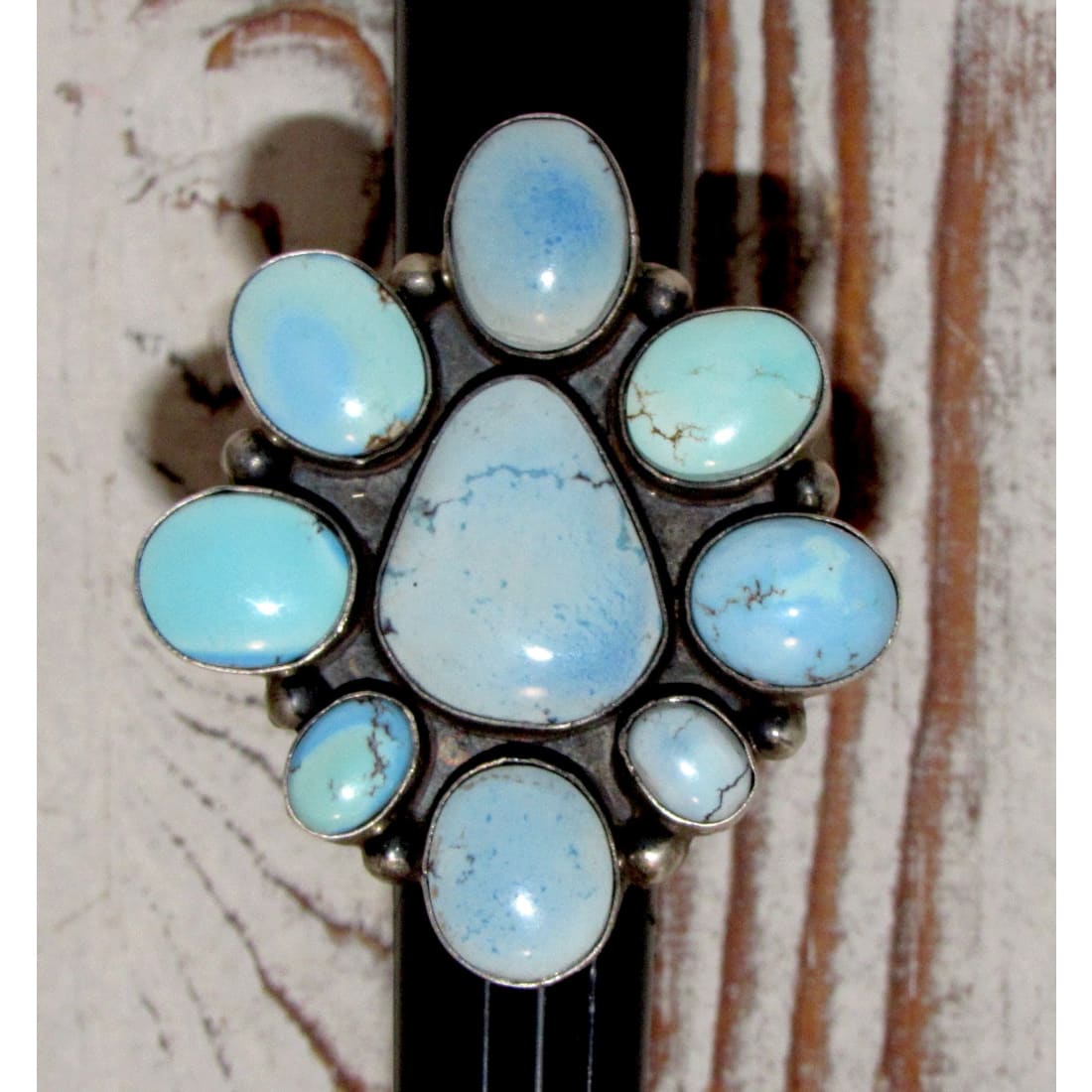 Massive Navajo Golden Hills Turquoise Cluster Ring Sz 9