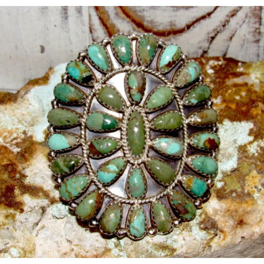 Massive Navajo Green Turquoise Statement Cluster Ring Sz 8