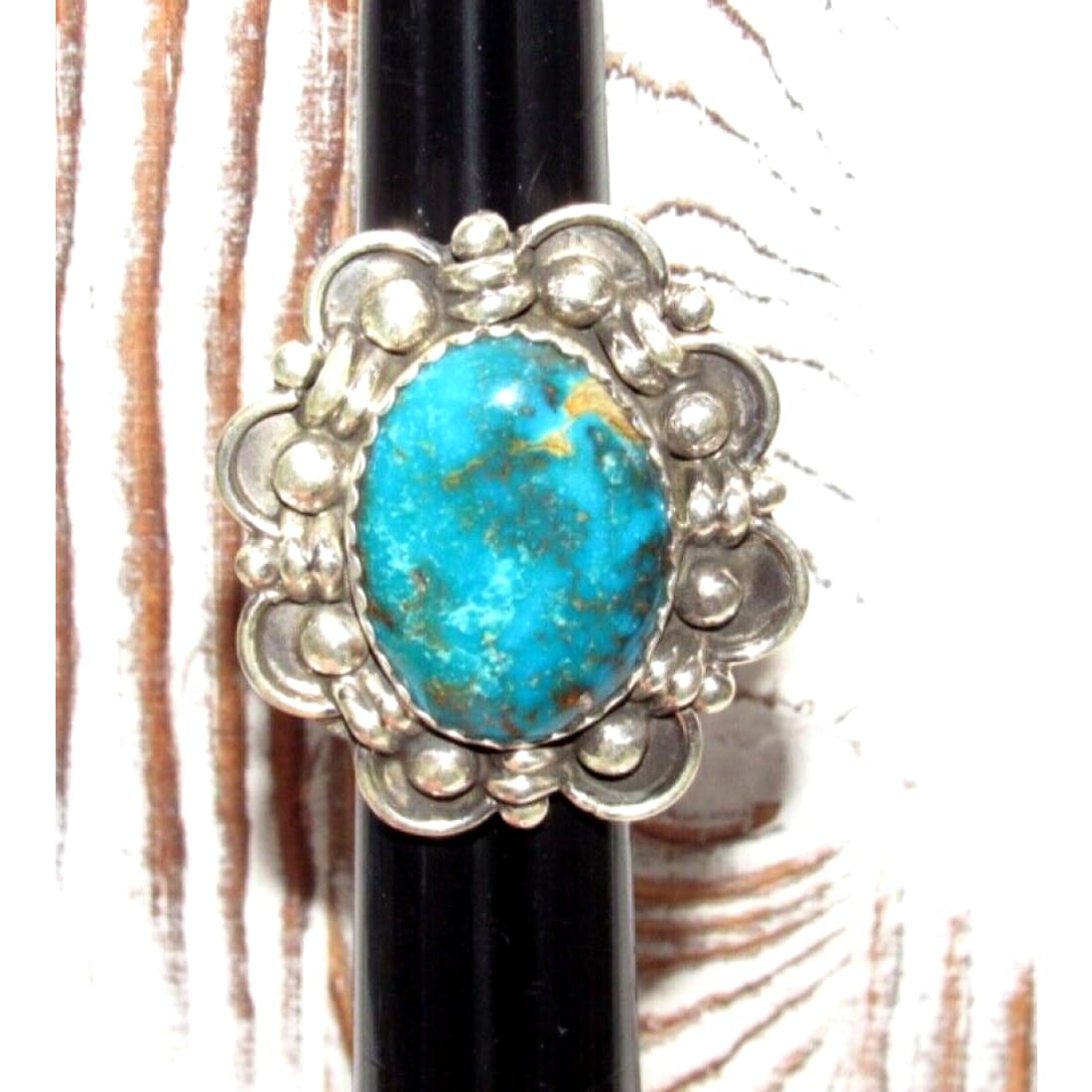 Massive Navajo Morenci Turquoise Ring Sz 8 Adjustable Adam