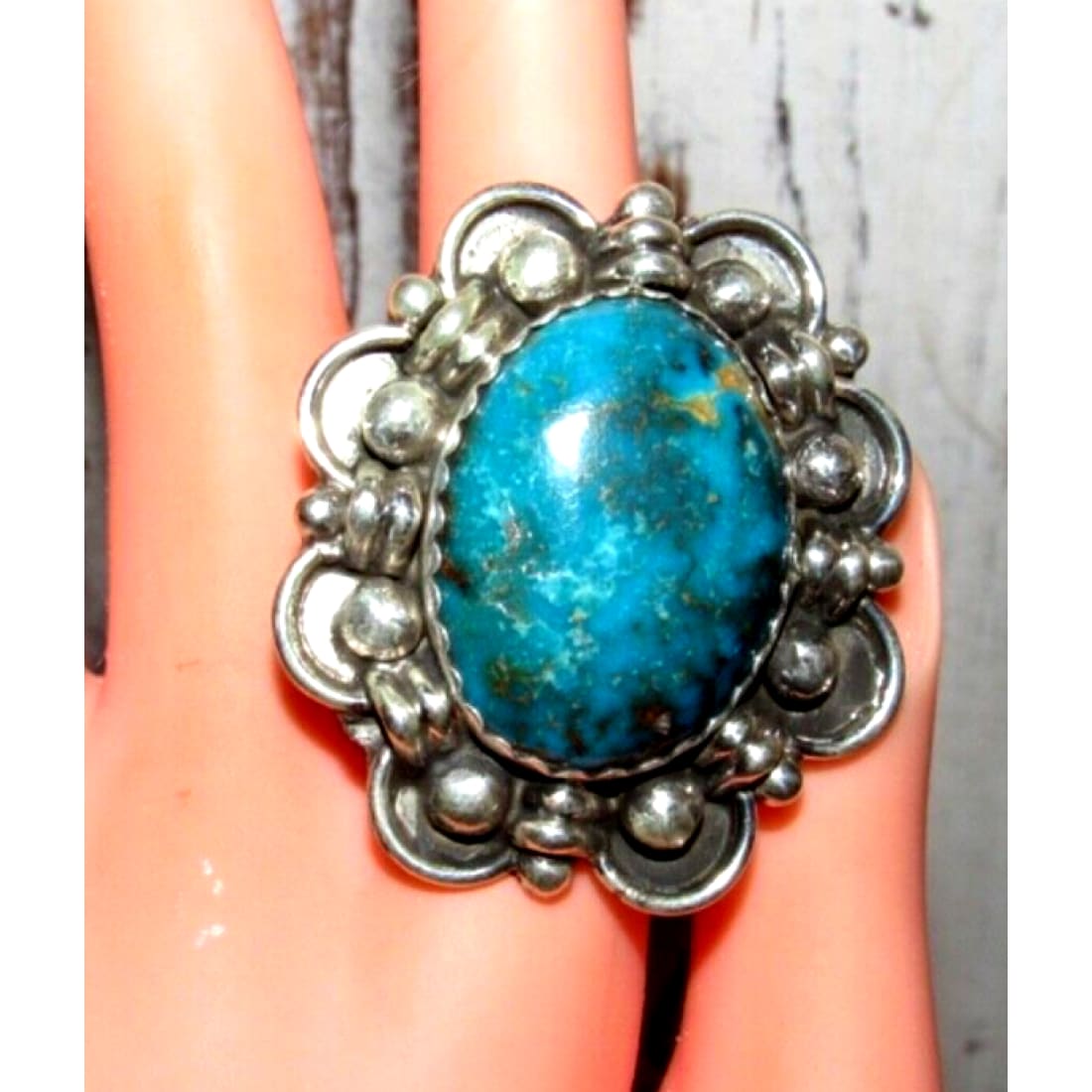 Massive Navajo Morenci Turquoise Ring Sz 8 Adjustable Adam