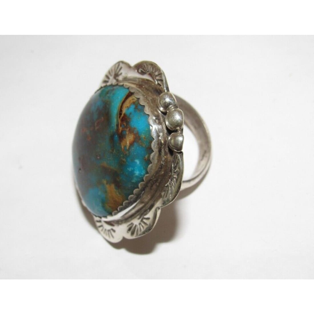Massive Navajo Morenci Turquoise Ring Sz 9 Adjustable Adam