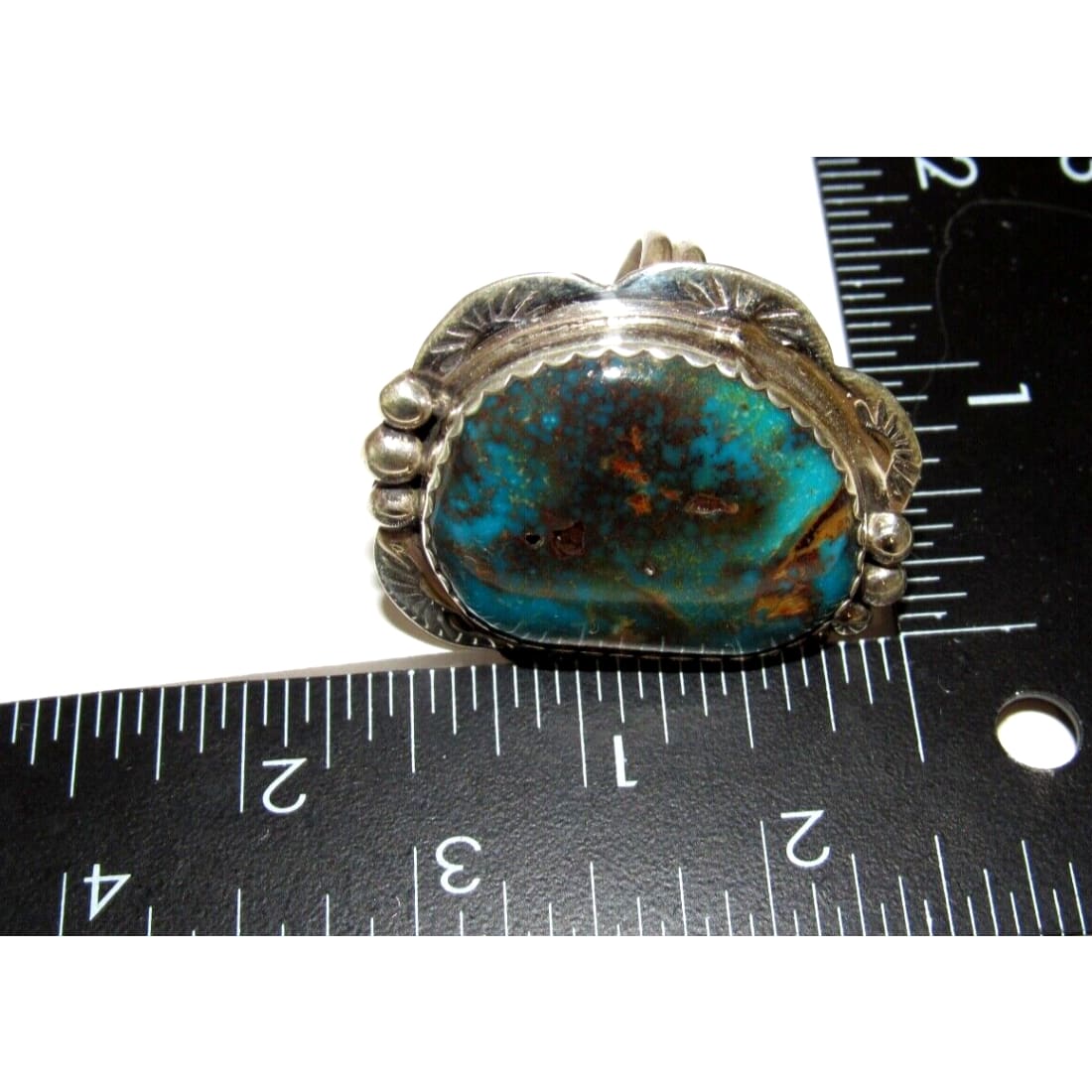 Massive Navajo Morenci Turquoise Ring Sz 9 Adjustable Adam