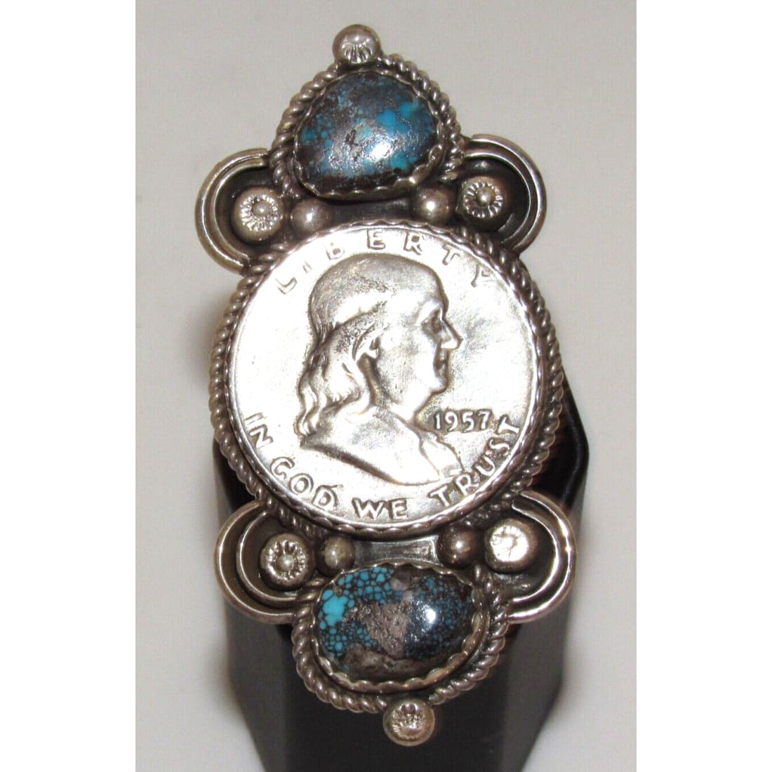 Massive Navajo Number 8 Turquoise Liberty Coin Ring Sz 8