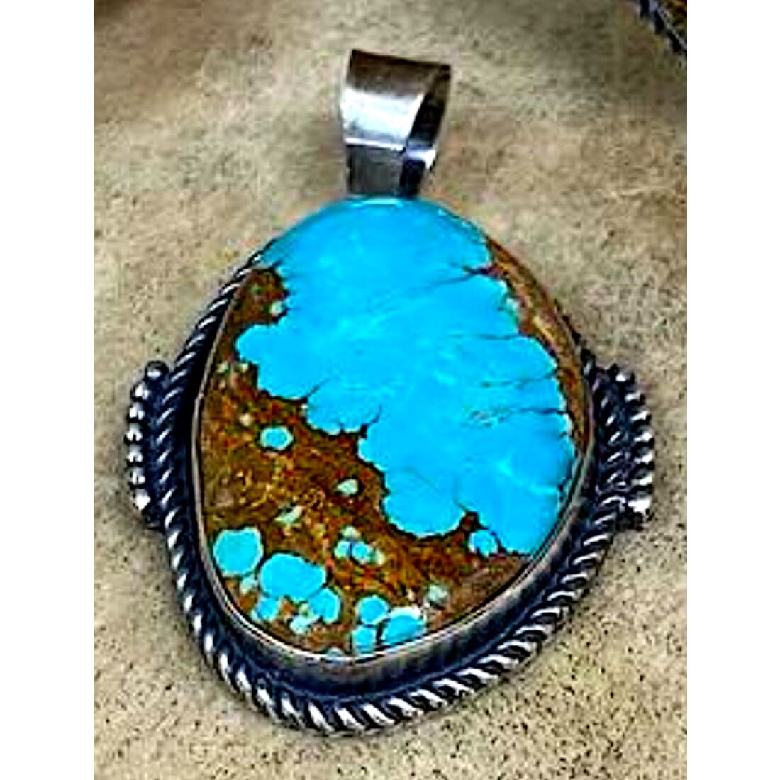 Massive Navajo Number 8 Turquoise Pendant Sterling Silver