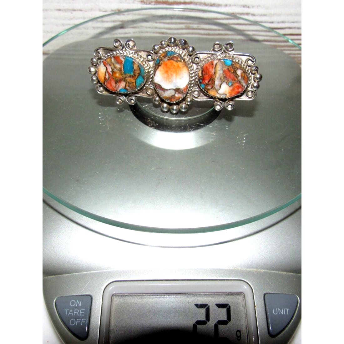 Massive Navajo Orange Spiny Statement Ring Size 7 Sterling 