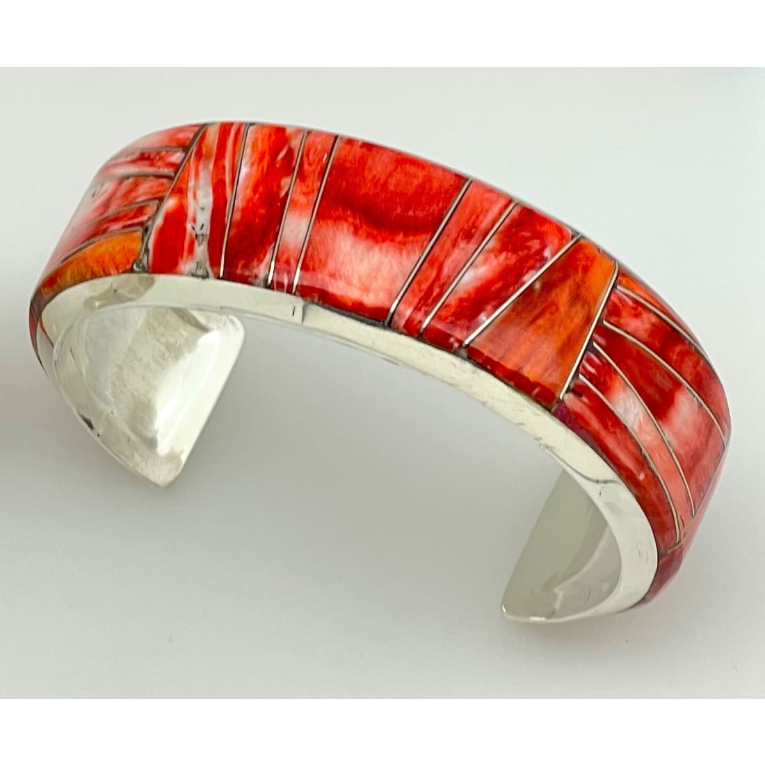 Massive Navajo Red Orange Spiny Inlay Cuff Bracelet