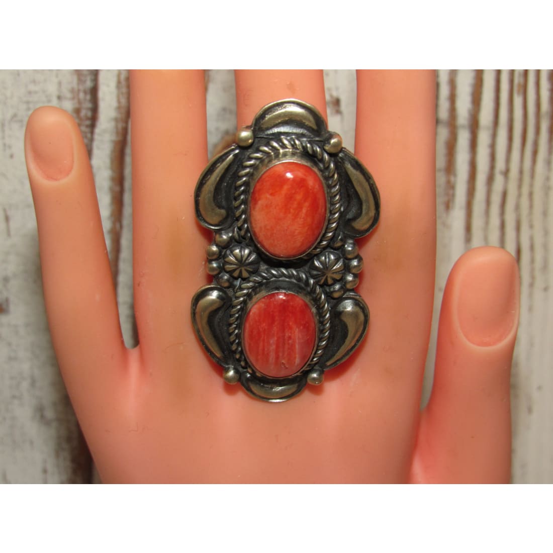 Massive Navajo Red Spiny Oyster Ring Sz 8 Sterling Silver J