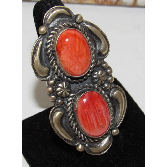 Massive Navajo Red Spiny Oyster Ring Sz 8 Sterling Silver J
