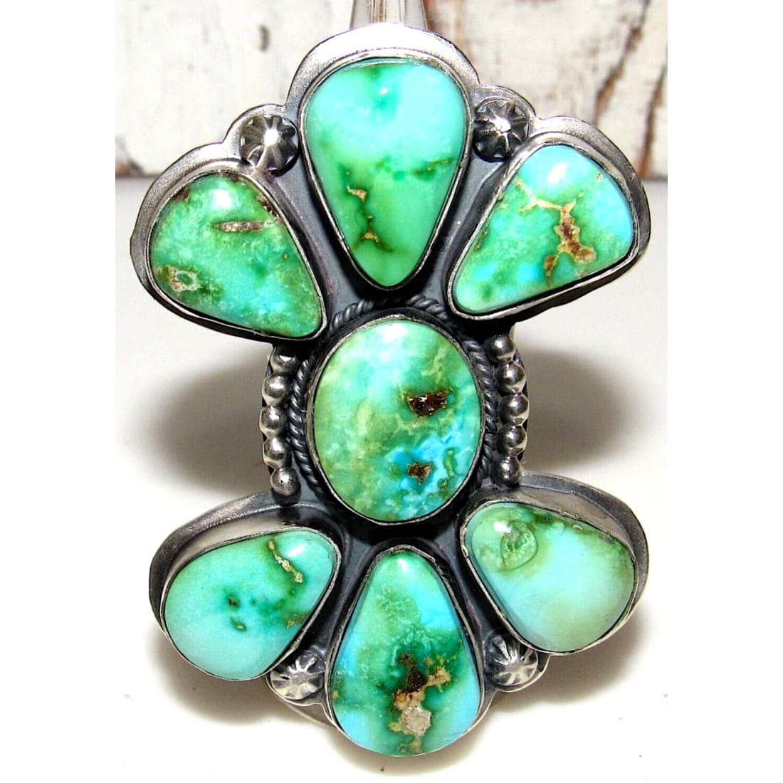 Massive Navajo Sonoran Gold Turquoise Cluster Ring Sz 8 