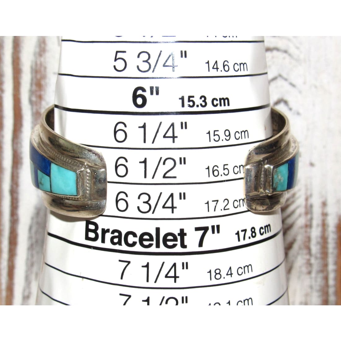 Massive Navajo Turquoise Lapis Inlay Cuff Bracelet Sterling