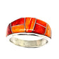Massive Red & Orange Spiny Inlay Ring Sz 9 Sterling Silver