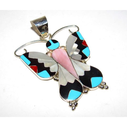 Massive Zuni Inlay Butterfly Pendant Sterling Silver Alison