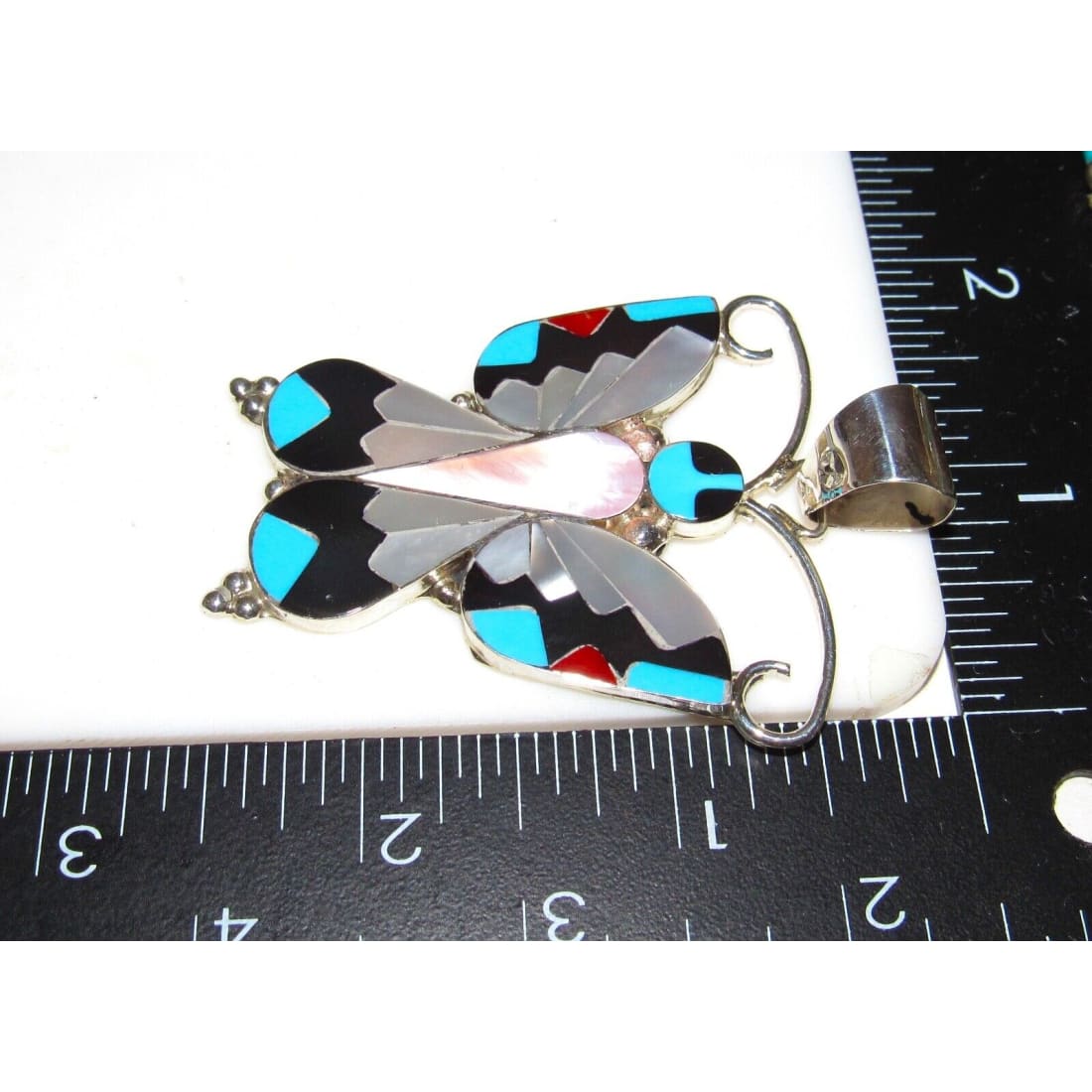 Massive Zuni Inlay Butterfly Pendant Sterling Silver Alison