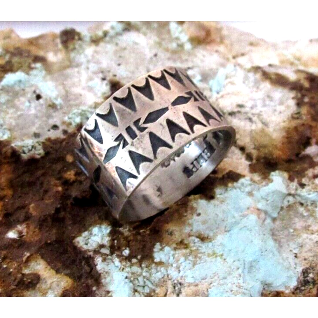 Native American Band Ring Sz 10.5 Sterling Silver Ingot J.