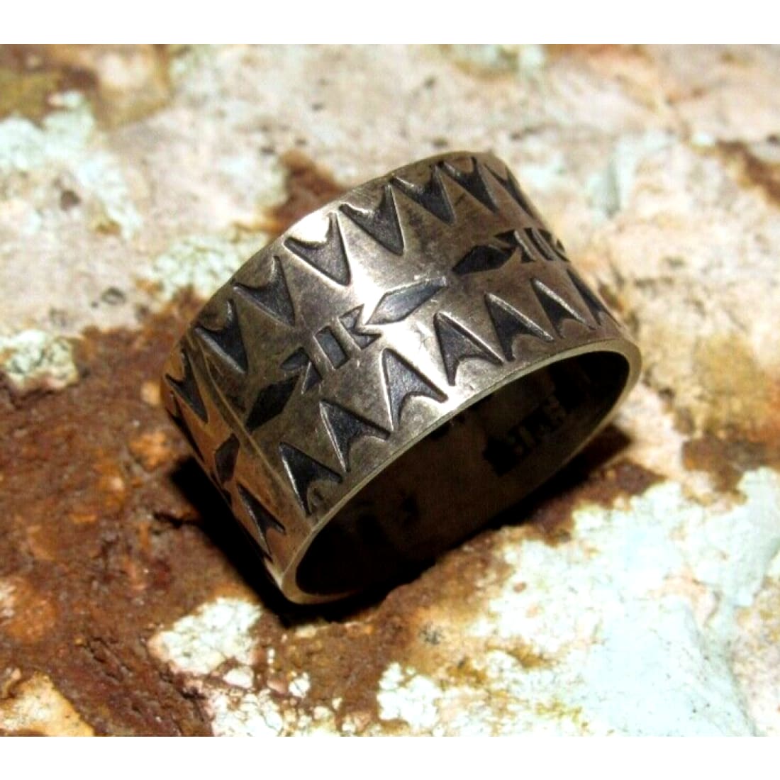 Native American Band Ring Sz 10.5 Sterling Silver Ingot J.