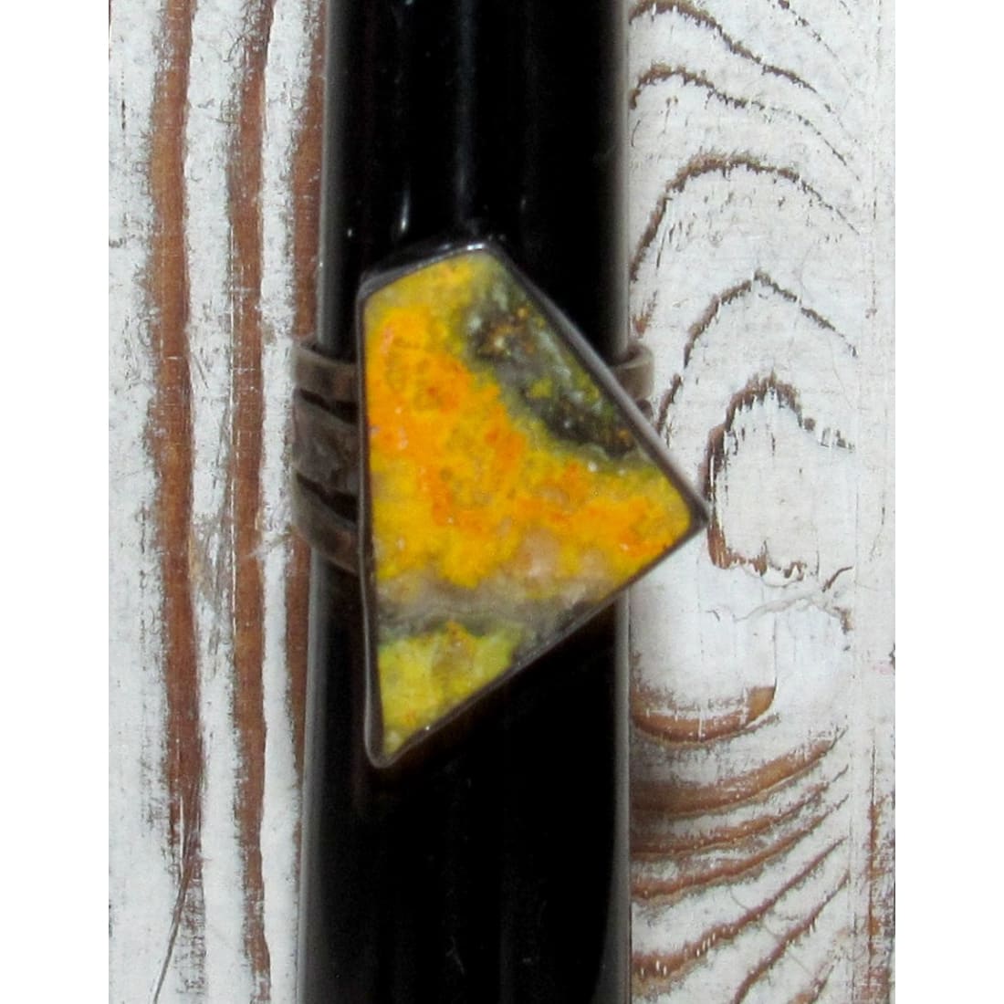 Native American Bumblebee Jasper Ring Sz 10 Signed Sterling