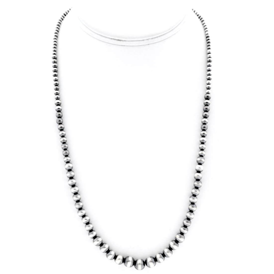 Native American Navajo pearls necklace sterling silver with polished silver beads in graduated sizes