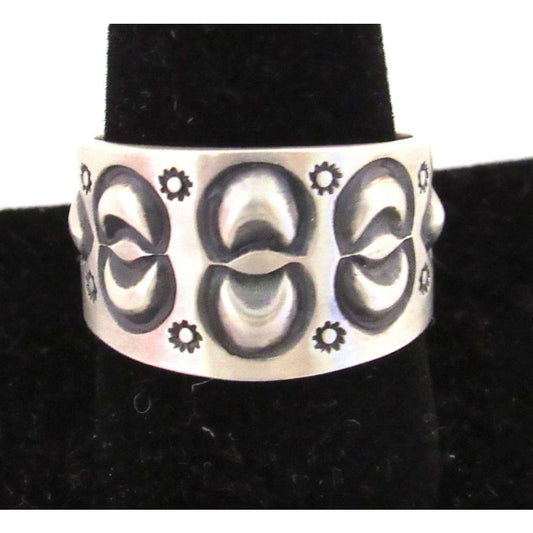Native American Navajo sterling silver ring size 10 with traditional stamped tribal design