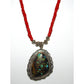 Native American Royston turquoise pendant coral necklace with silver setting and red coral beads