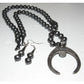 Vintage Navajo squash blossom necklace set with silver beads and matching earrings
