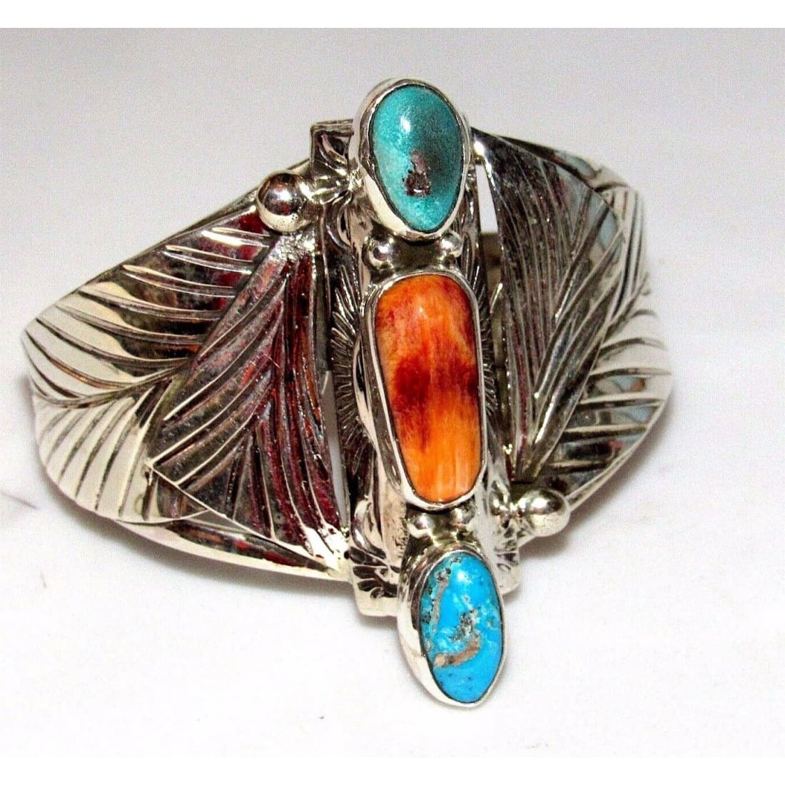Navajo Adam Fierro Turquoise Spiny Oyster Sterling Cuff