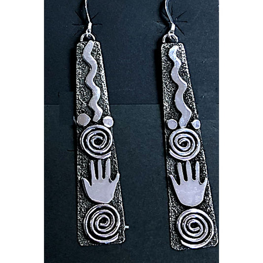 Navajo Alex Sanchez Petroglyph Dangle Earrings Sterling