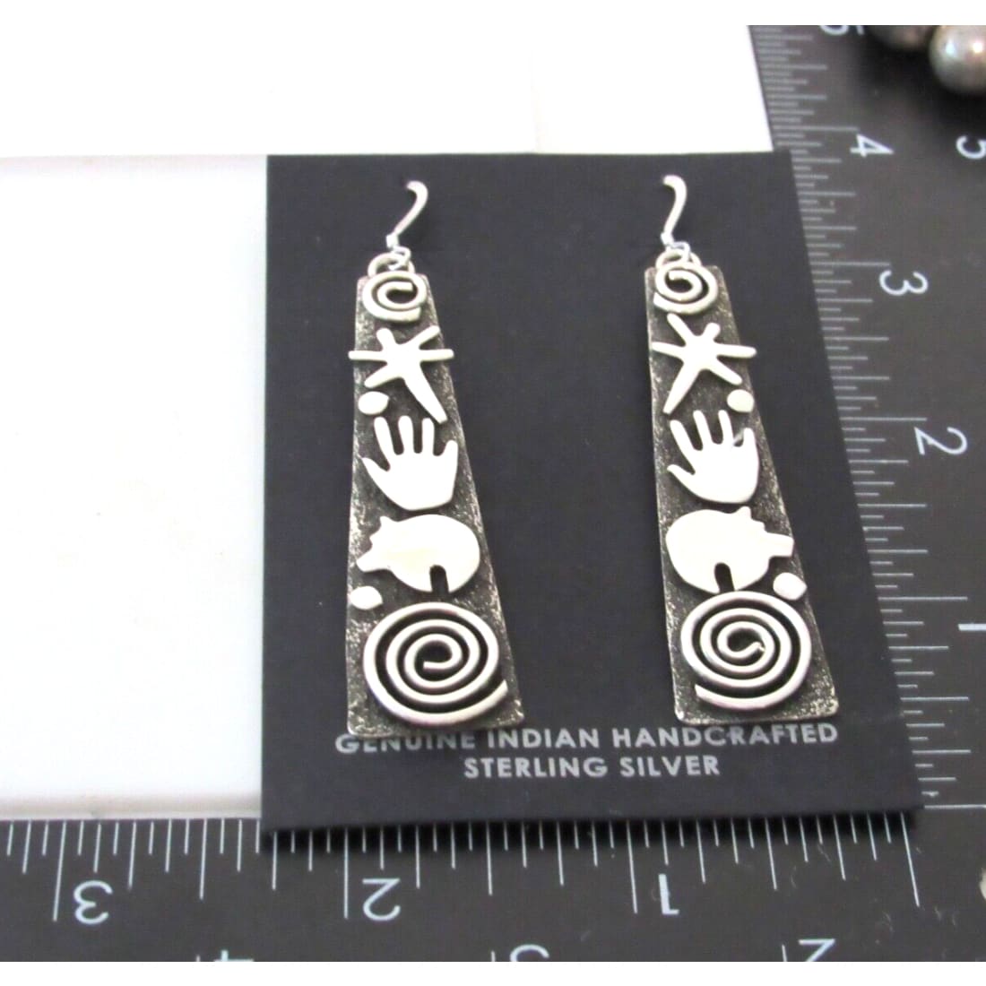 Navajo Alex Sanchez Petroglyph Dangle Earrings Sterling