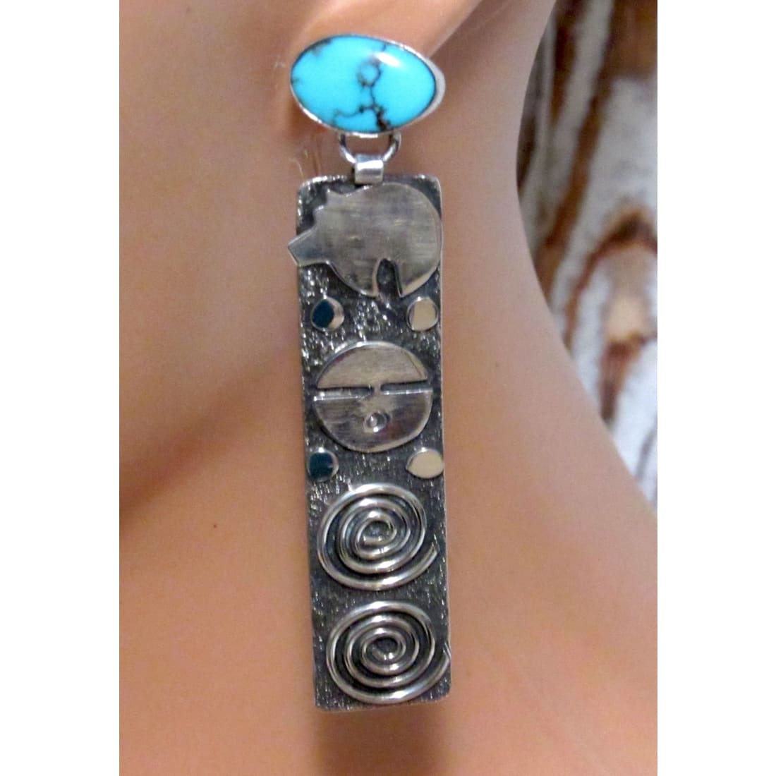 Navajo Alex Sanchez Petroglyph Dangle Earrings Sterling