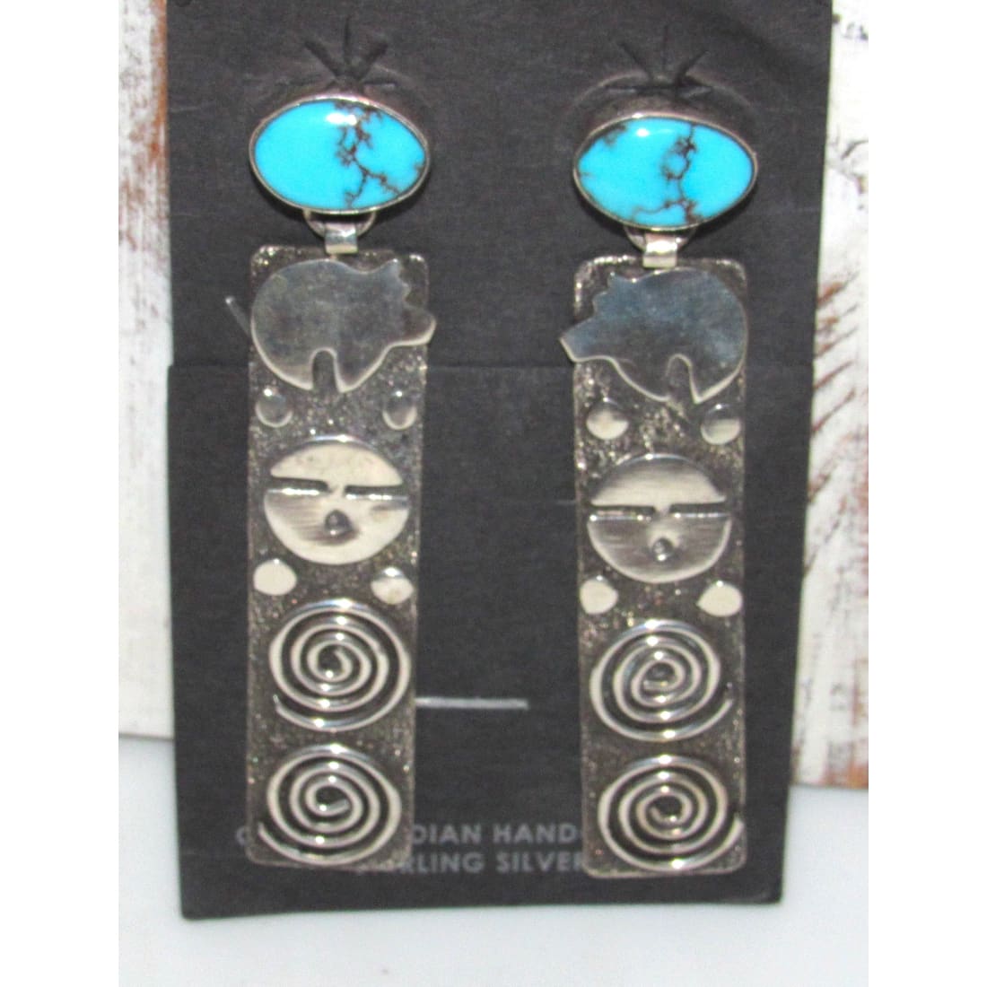 Navajo Alex Sanchez Petroglyph Dangle Earrings Sterling